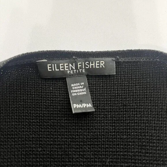 EILEEN FISHER PETITE BLACK COTTON SILK OPEN MID-LENGTH CARDIGAN - PM - Picture 4 of 8